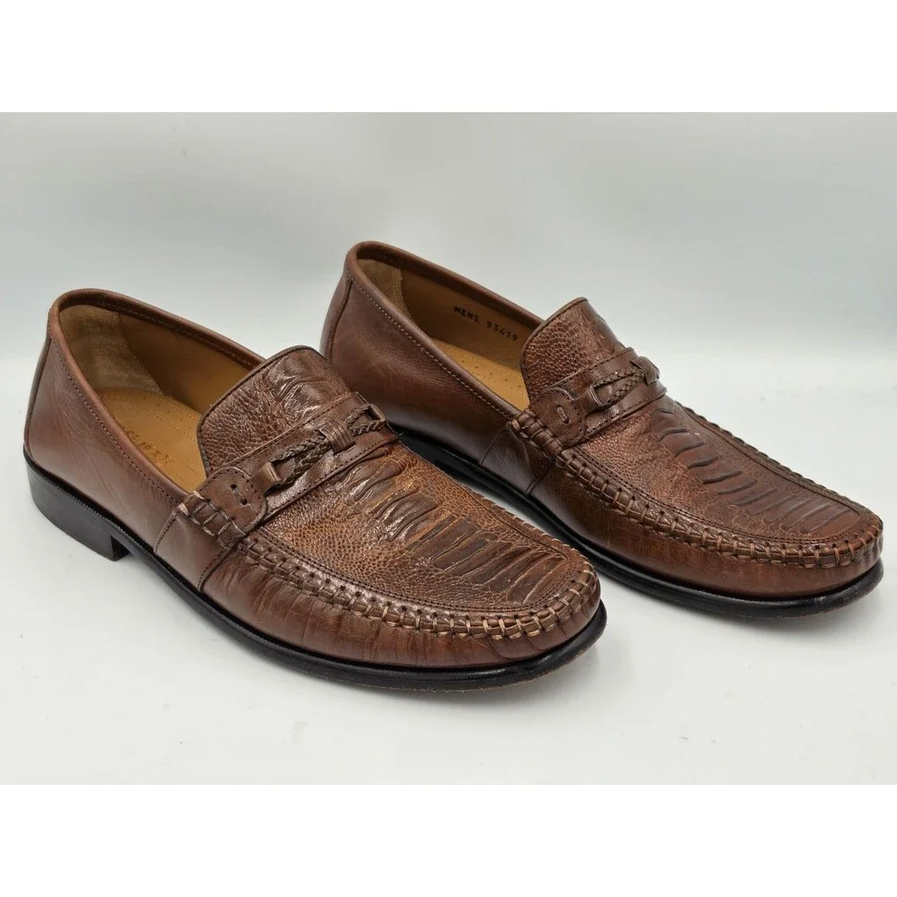Brass Boot Walking Gloves Men's Brown Leather Alligator Print Loafers Size 10 M